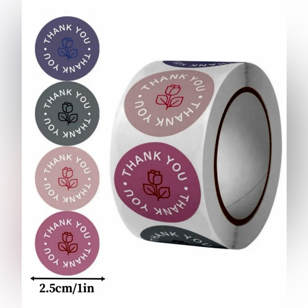 1 Roll, 500 pcs 1” Rose Thank You Label for Gift Bags & Envelopes.
